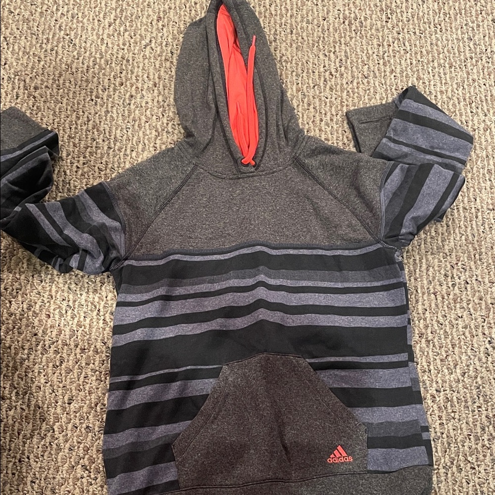 Adidas Charcoal and Black Hoodie with Red Accents